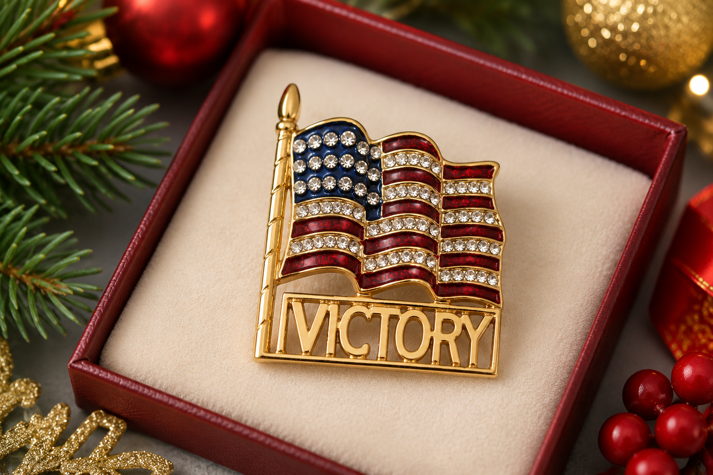 Red White Blue USA Patriotic Flag Rhinestone Pin Brooch, Vintage 4th July Jewelry Victory Brooch