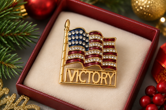 Red White Blue USA Patriotic Flag Rhinestone Pin Brooch, Vintage 4th July Jewelry Victory Brooch