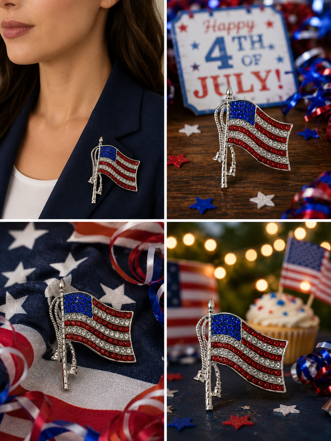 USA Flag Pin, Patriotic USA Flag Rhinestone Brooch Pin Flag Pendant, 4th July Independence US Flag Jewelry Gift