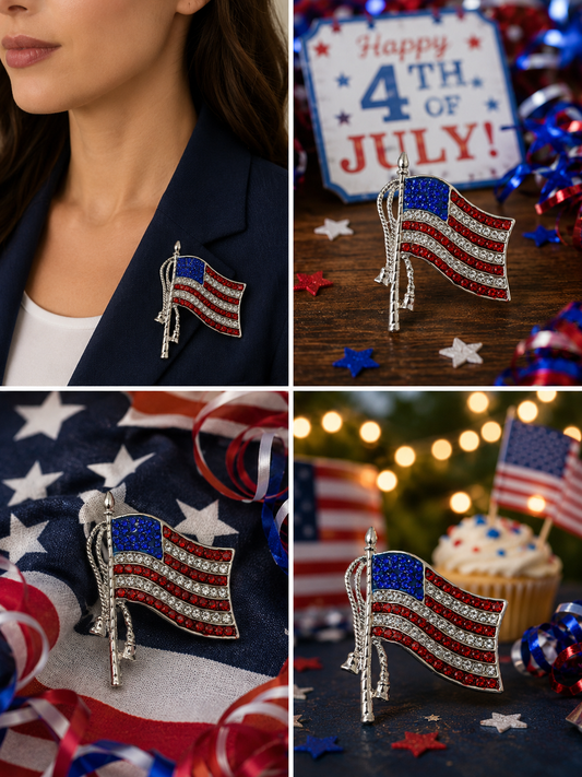 USA Flag Pin, Patriotic USA Flag Rhinestone Brooch Pin Flag Pendant, 4th July Independence US Flag Jewelry Gift