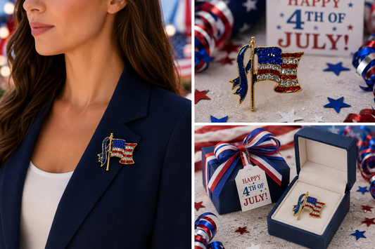 Crystal USA flag Pin, Patriotic American Red White Blue Rhinestone Flag Brooch Pin, 4th of July Jewelry Gift