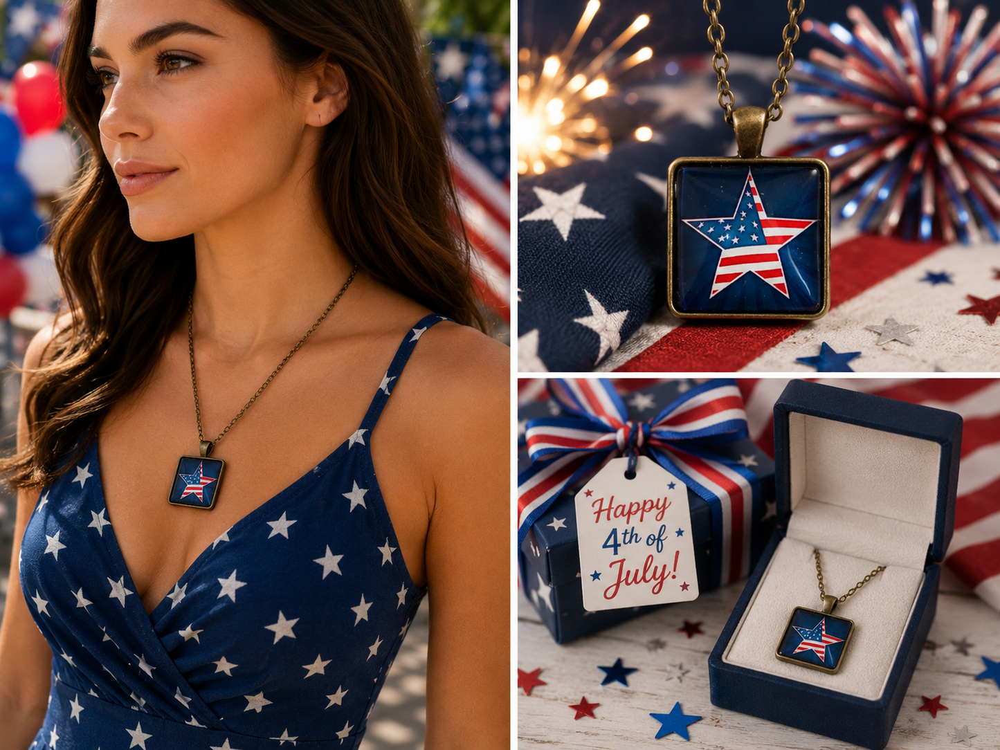 American Flag Star Necklace, USA National flag Pendant Necklaces Independence Day souvenir jewelry, Taxes  Star Pendant Jewelry