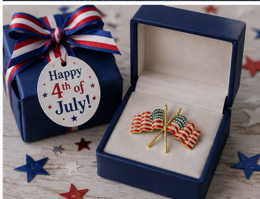 Vintage Double AMERICAN FLAG Rhinestone Brooch Pin USA Patriotic