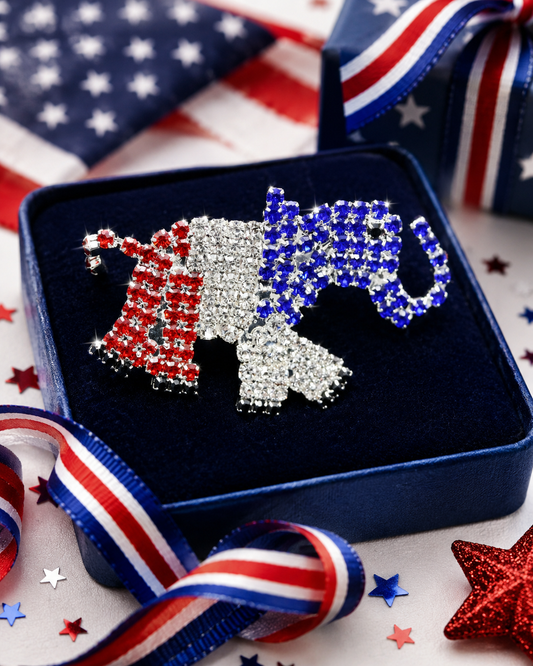 Patriotic Red White and Blue Rhinestone Republican Elephant Brooch Pin, GOP elephant Brooch, 4th of July Patriotic Jewelry