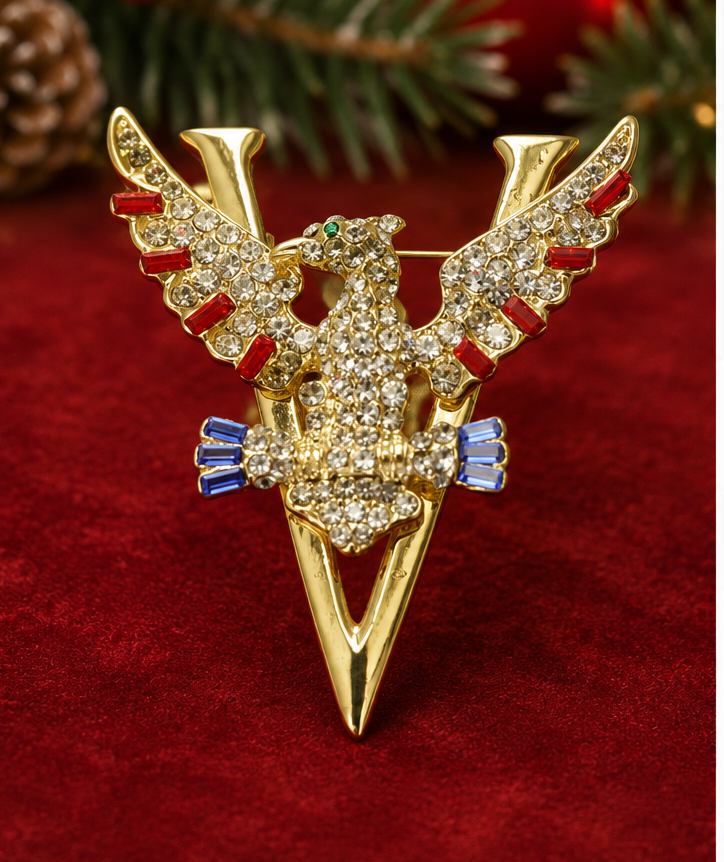 Rhinestone Patriotic 4th July Red White Blue USA Eagle V Pin Brooch, USA Eagle Brooch