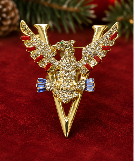 Rhinestone Patriotic 4th July Red White Blue USA Eagle V Pin Brooch, USA Eagle Brooch