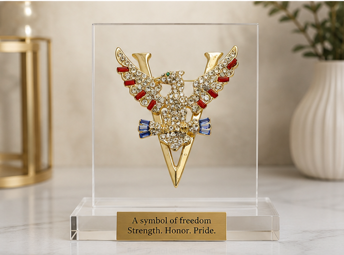 Rhinestone Patriotic 4th July Red White Blue USA Eagle V Pin Brooch, USA Eagle Brooch