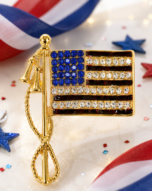 Rhinestone Patriot USA Flag Brooch Pin, Crystal USA Flag Brooch, Patriotic 4th of July Flag Jewelry Gift