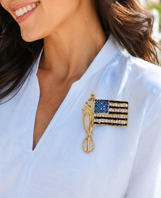 Rhinestone Patriot USA Flag Brooch Pin, Crystal USA Flag Brooch, Patriotic 4th of July Flag Jewelry Gift