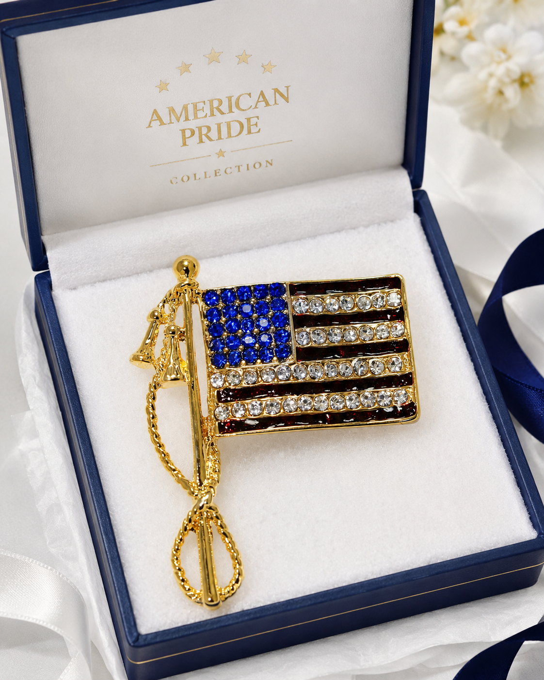 Rhinestone Patriot USA Flag Brooch Pin, Crystal USA Flag Brooch, Patriotic 4th of July Flag Jewelry Gift