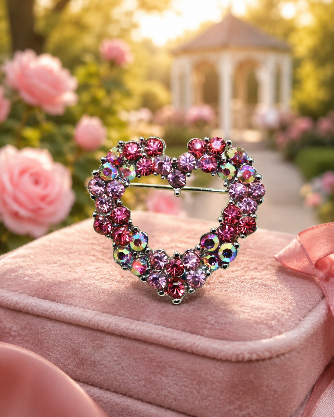 Multi-Color Rhinestone valentine's heart brooch pin, Pink Crystal Heart Brooch, Valentine's Day Jewelry Gift