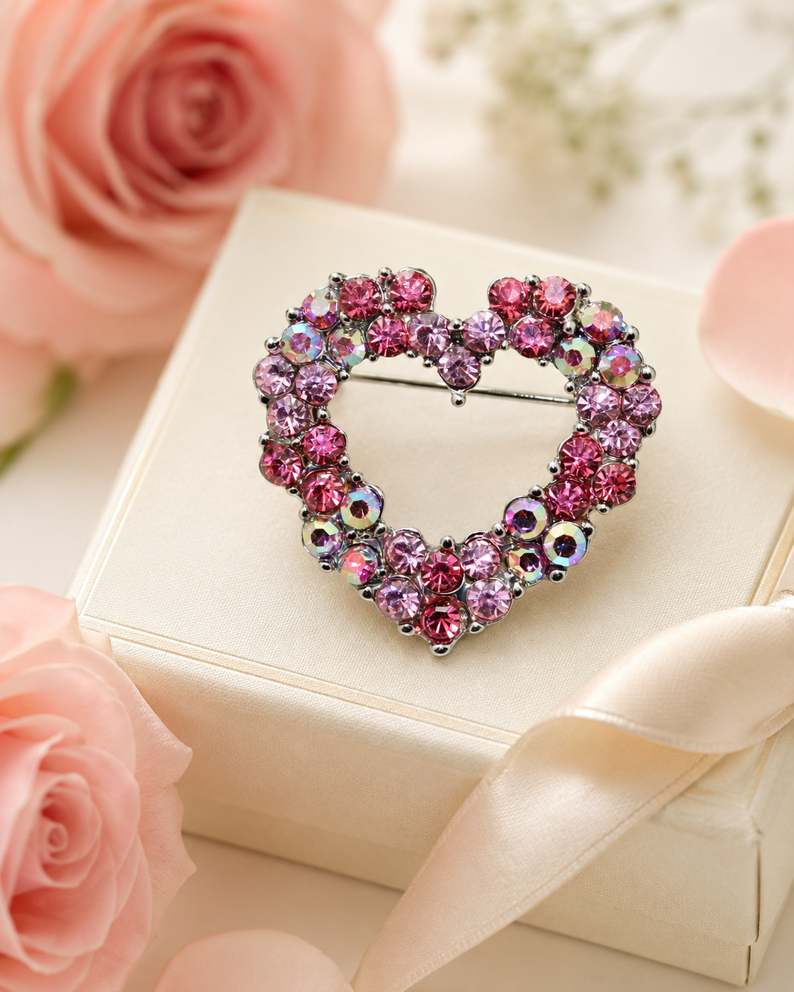 Multi-Color Rhinestone valentine's heart brooch pin, Pink Crystal Heart Brooch, Valentine's Day Jewelry Gift