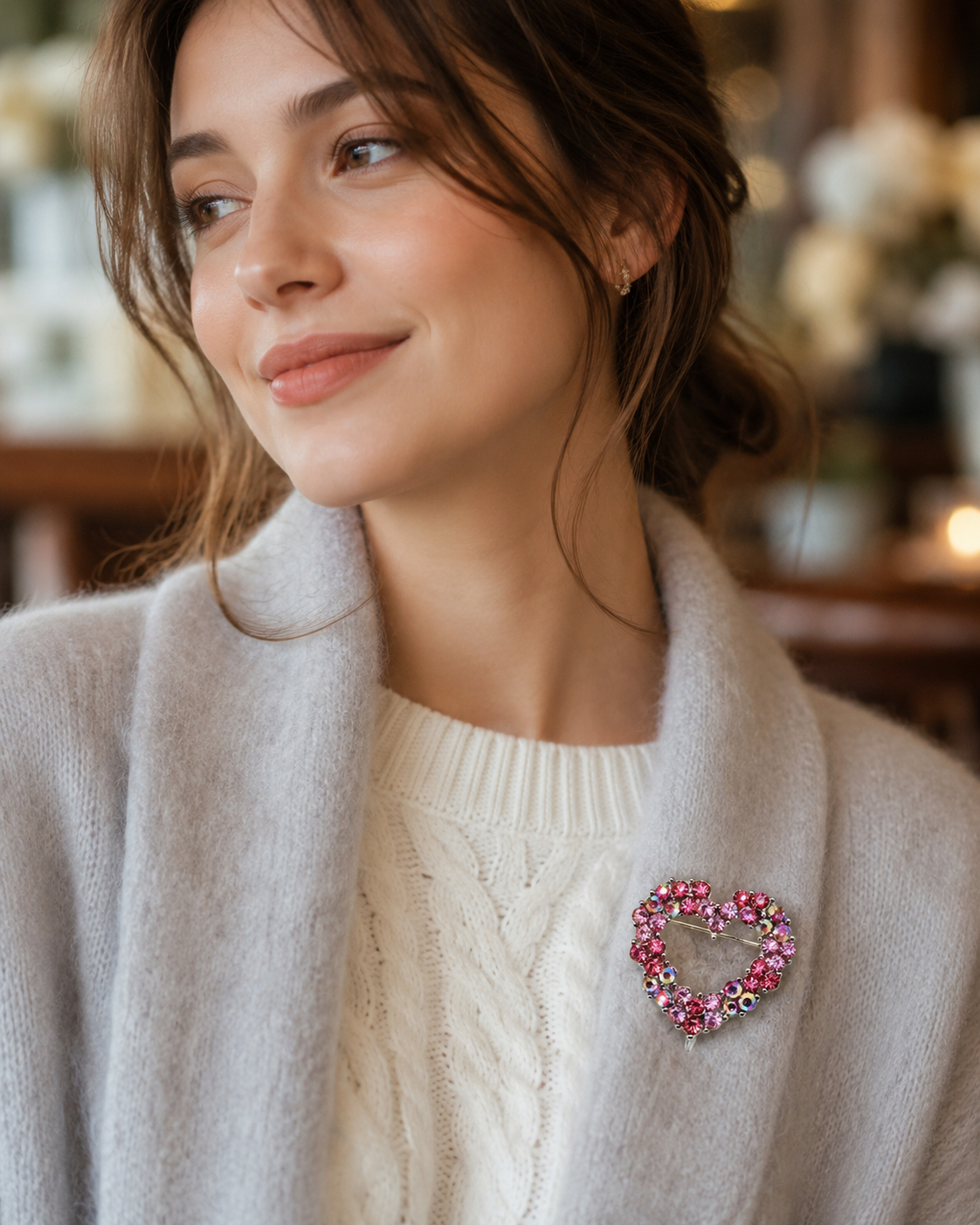 Multi-Color Rhinestone valentine's heart brooch pin, Pink Crystal Heart Brooch, Valentine's Day Jewelry Gift
