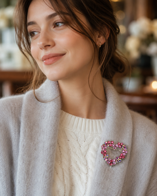 Multi-Color Rhinestone valentine's heart brooch pin, Pink Crystal Heart Brooch, Valentine's Day Jewelry Gift