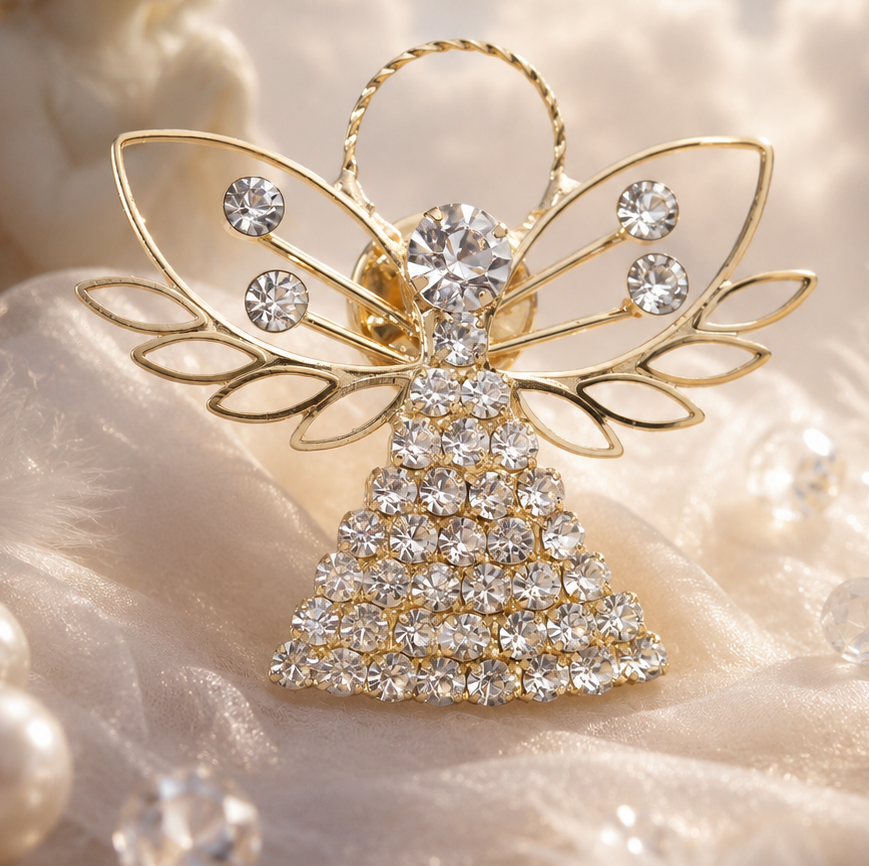 Angel Brooch Rhinestone Angel Pin Angel Jewelry, Rose Gold Plated Angel Pin, Tac Angel Pin