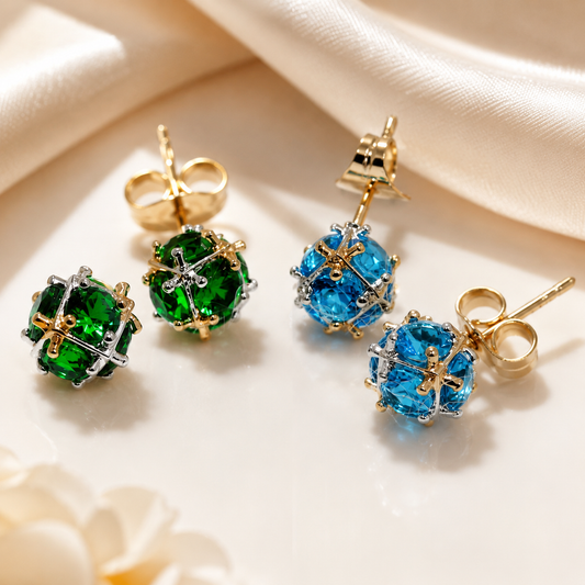 Crystal Rhinestone Disco Ball 7 mm Post Stud Earrings Glitter Ball Studs Earrings