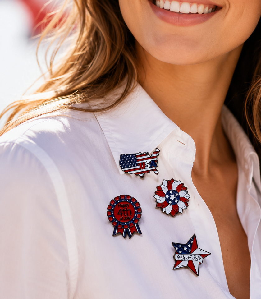 4PCS Patriotic Enamel Pin Set, USA Flag 4th of July Brooch Collection, Independence Day Lapel Pins for Shirts, Hats, Bags and Gift Giving
