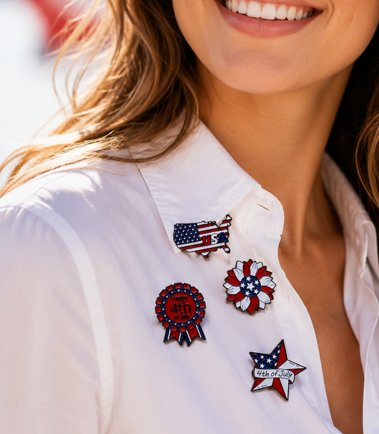 4PCS Patriotic Enamel Pin Set, USA Flag 4th of July Brooch Collection, Independence Day Lapel Pins for Shirts, Hats, Bags and Gift Giving