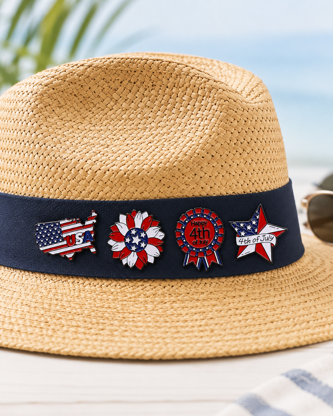 4PCS Patriotic Enamel Pin Set, USA Flag 4th of July Brooch Collection, Independence Day Lapel Pins for Shirts, Hats, Bags and Gift Giving