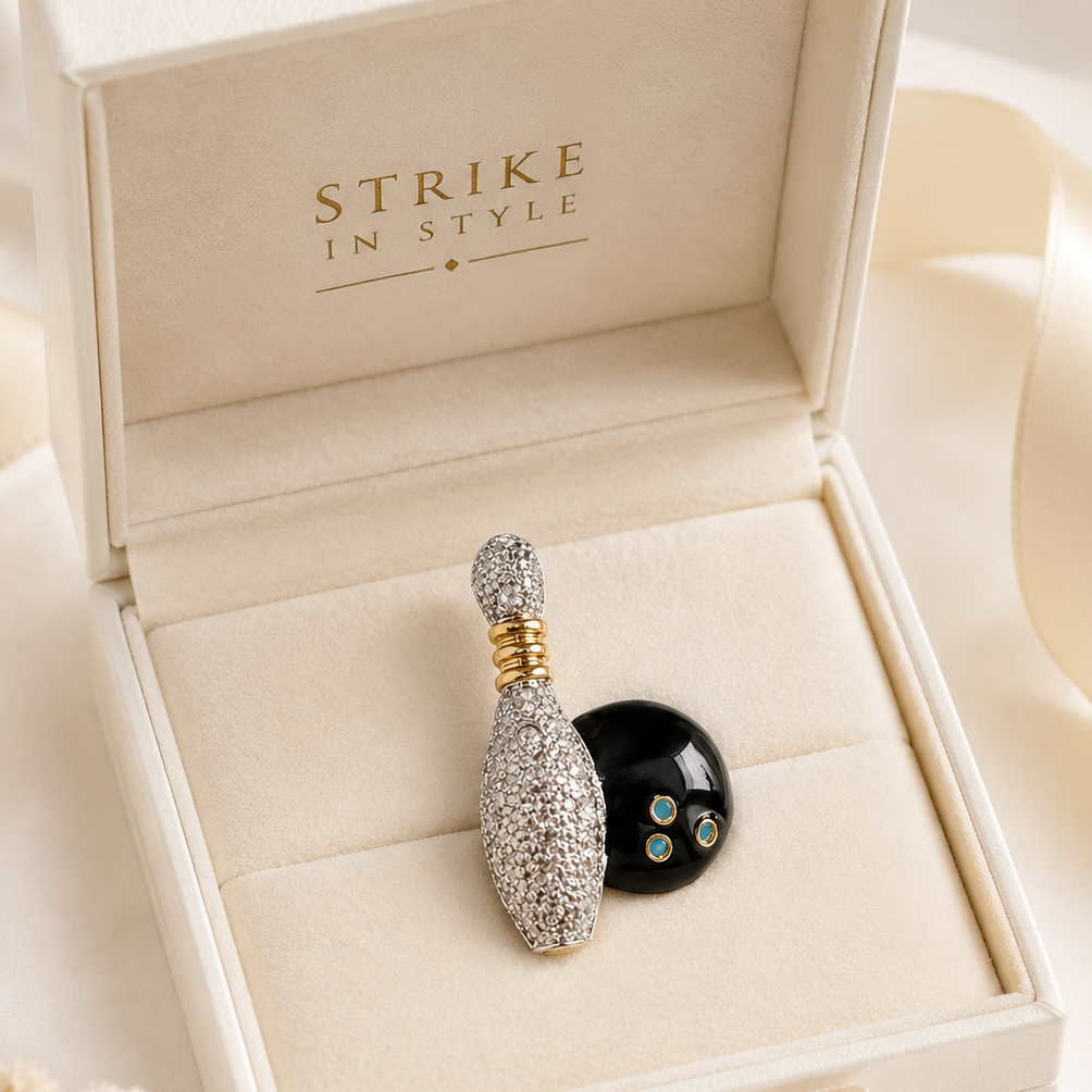 Rhinestone Bowling Pin And Bowling Ball Brooch, Sports Pin
