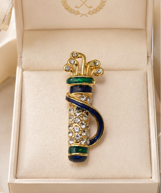 Elegant Golf Bag Brooch Pin for Women and Men, Crystal Golf Club Bag Lapel Pin, Sports Lover Gift, Golf Tournament Accessory