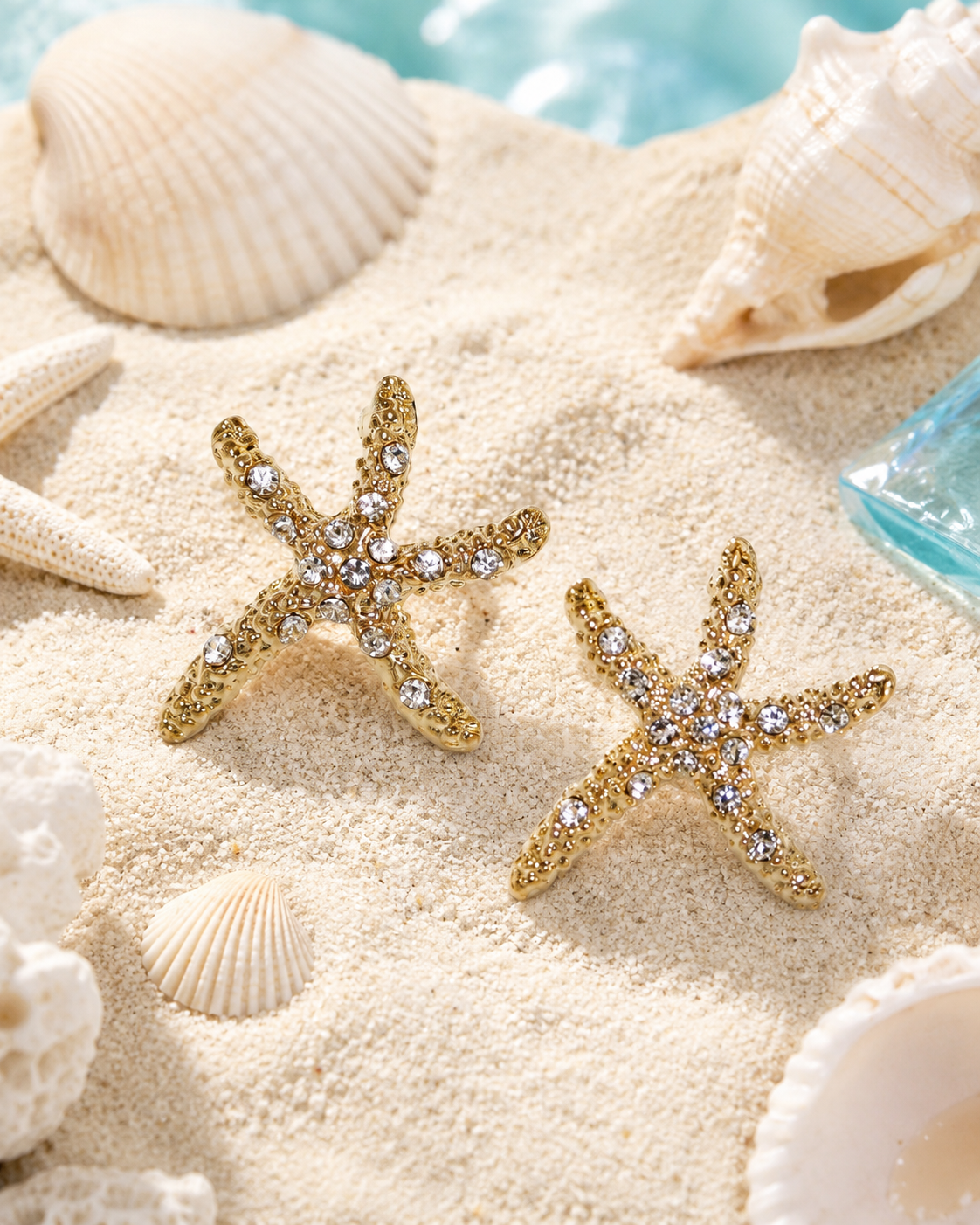 Rhinestone Starfish Post Earrings. Star Fish Stud Earrings. Beach Starfish Stud Bridal Wedding Earrings