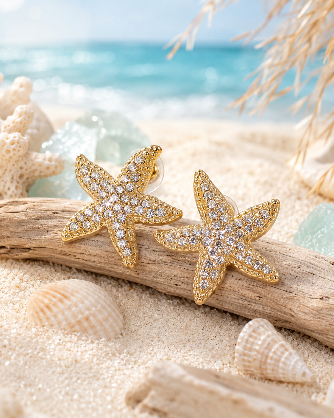 Rhinestone Starfish Post Earrings. Star Fish Stud Earrings. Beach Starfish Stud Bridal Wedding Earrings