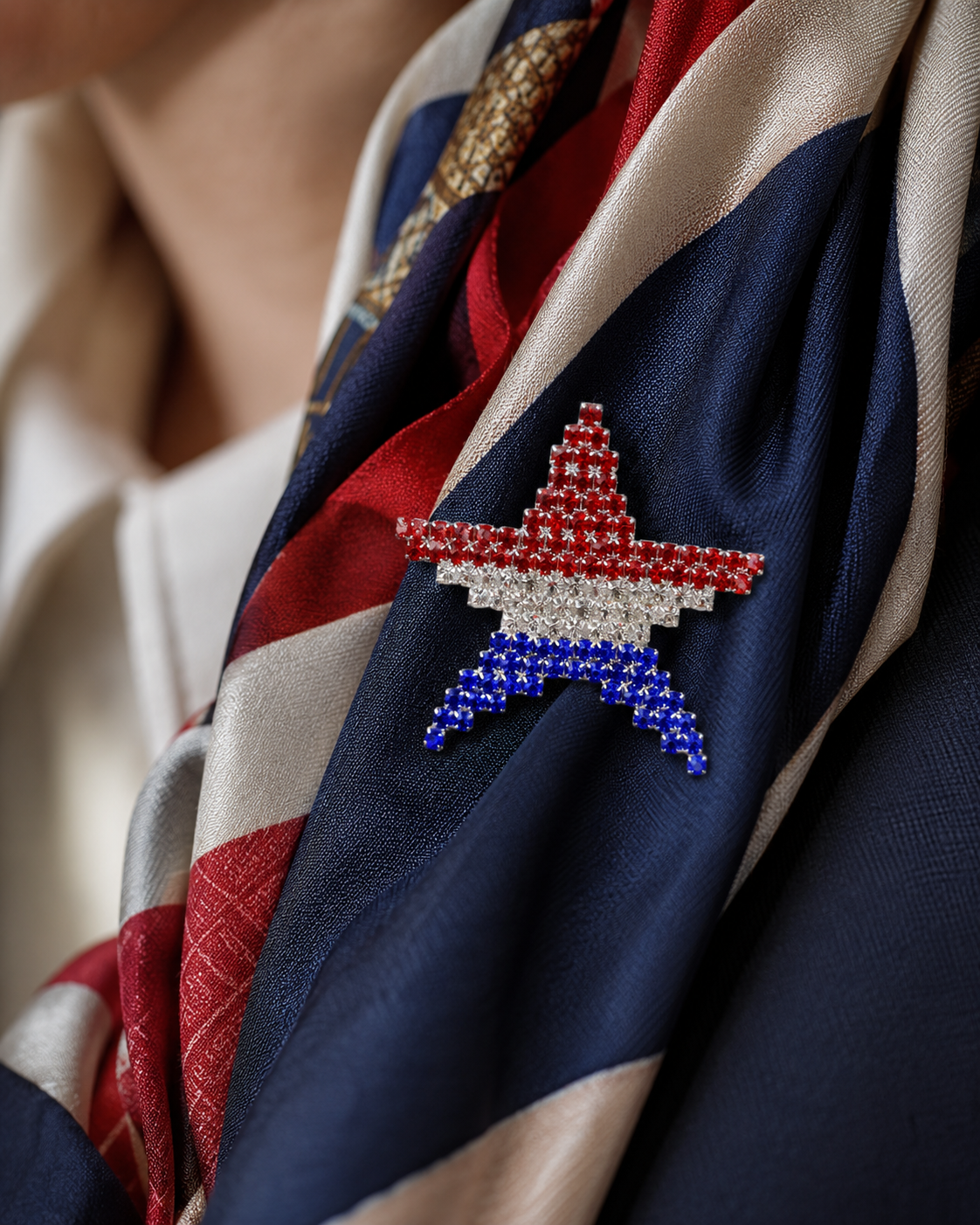 Rhinestone Patriotic American Flag Star Brooch Pin