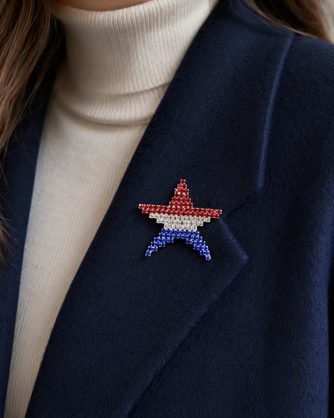 Rhinestone Patriotic American Flag Star Brooch Pin