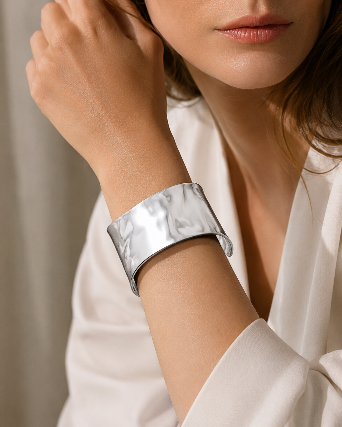 Chunky Hammered Cuff Bangles Fashion Irregular Wide Open Wrist Bracelet