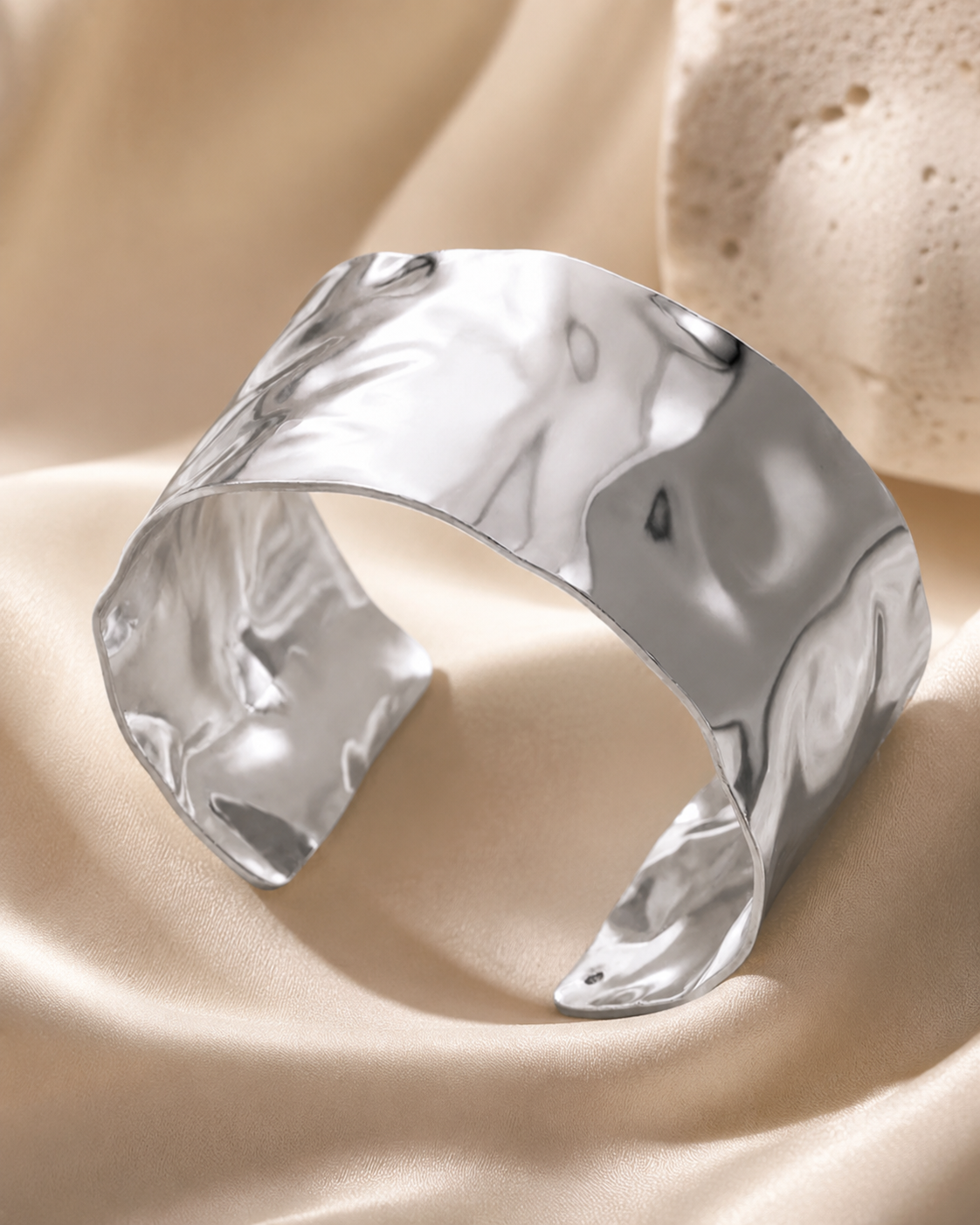 Chunky Hammered Cuff Bangles Fashion Irregular Wide Open Wrist Bracelet