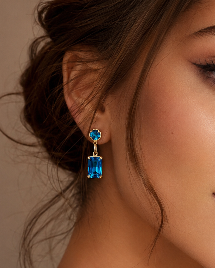 Rectangular CZ Stud Earrings, Burgundy CZ Earrings, Royal Blue CZ Earrings,