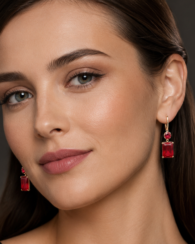 Rectangular CZ Stud Earrings, Burgundy CZ Earrings, Royal Blue CZ Earrings,