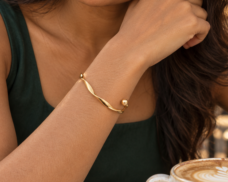 Gold-Tone & Silver-Tone Twisted Open Cuff Bracelet for Women – Minimalist Bangle