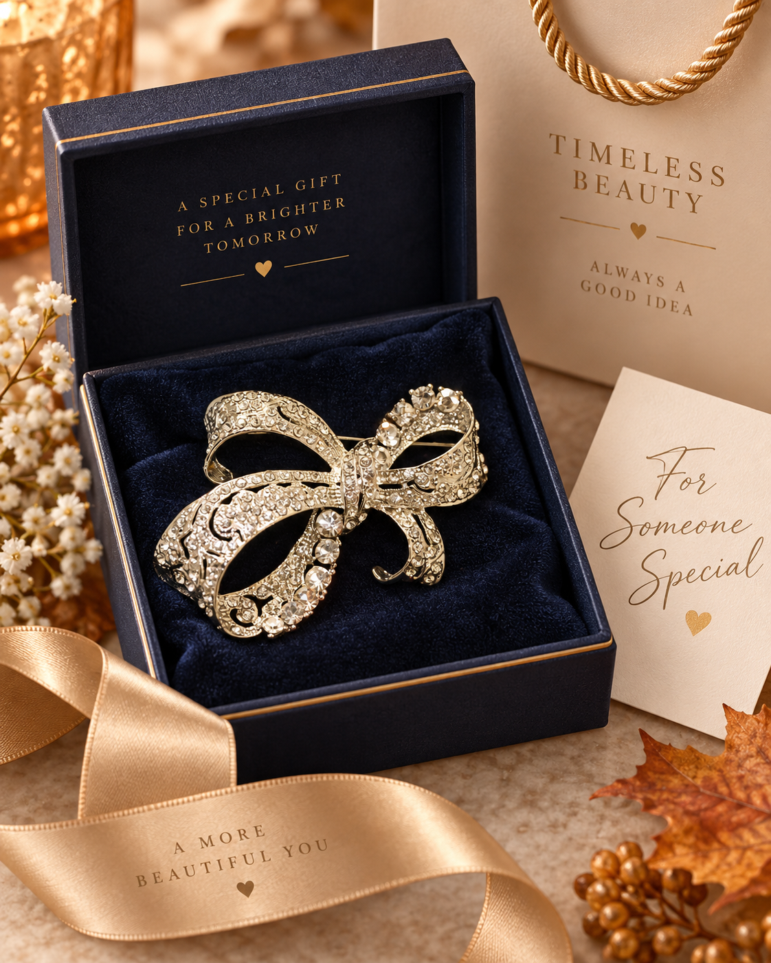 Rhinestone Fashion Ribbon Bowknot Bow Tie Flower Brooch Retro Diamond Exquisite Brooch For Wedding Bridal Invitation Decoration