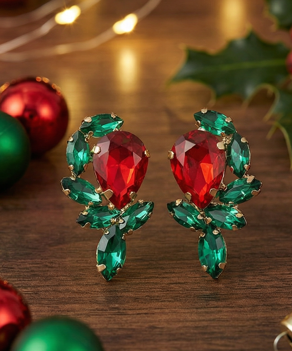 Rhinestone Stud Bridal Earrings,  Christmas Earrings, Woman Earring ,  Xmas Earring, Holiday Earring Gift