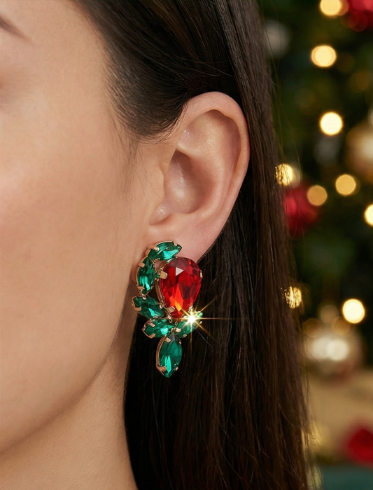 Rhinestone Stud Bridal Earrings,  Christmas Earrings, Woman Earring ,  Xmas Earring, Holiday Earring Gift