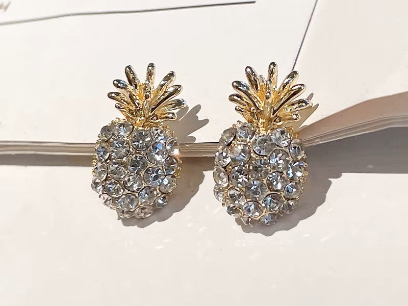 Pineapple Earrings CZ Crystal Chaton Stud Earring