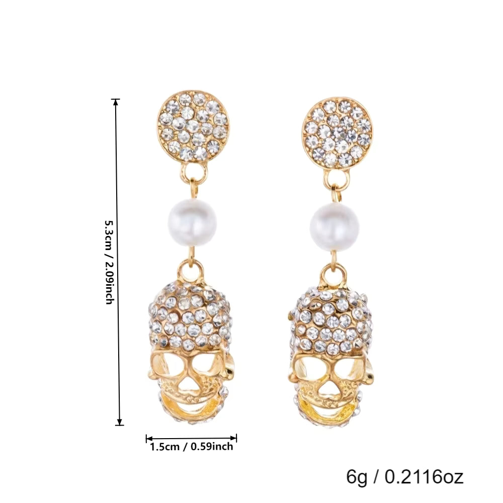 Just Love Jewels Gold-Tone Crystal Skull Drop Earrings with Faux Pearl, Halloween Statement Jewelry for Women
