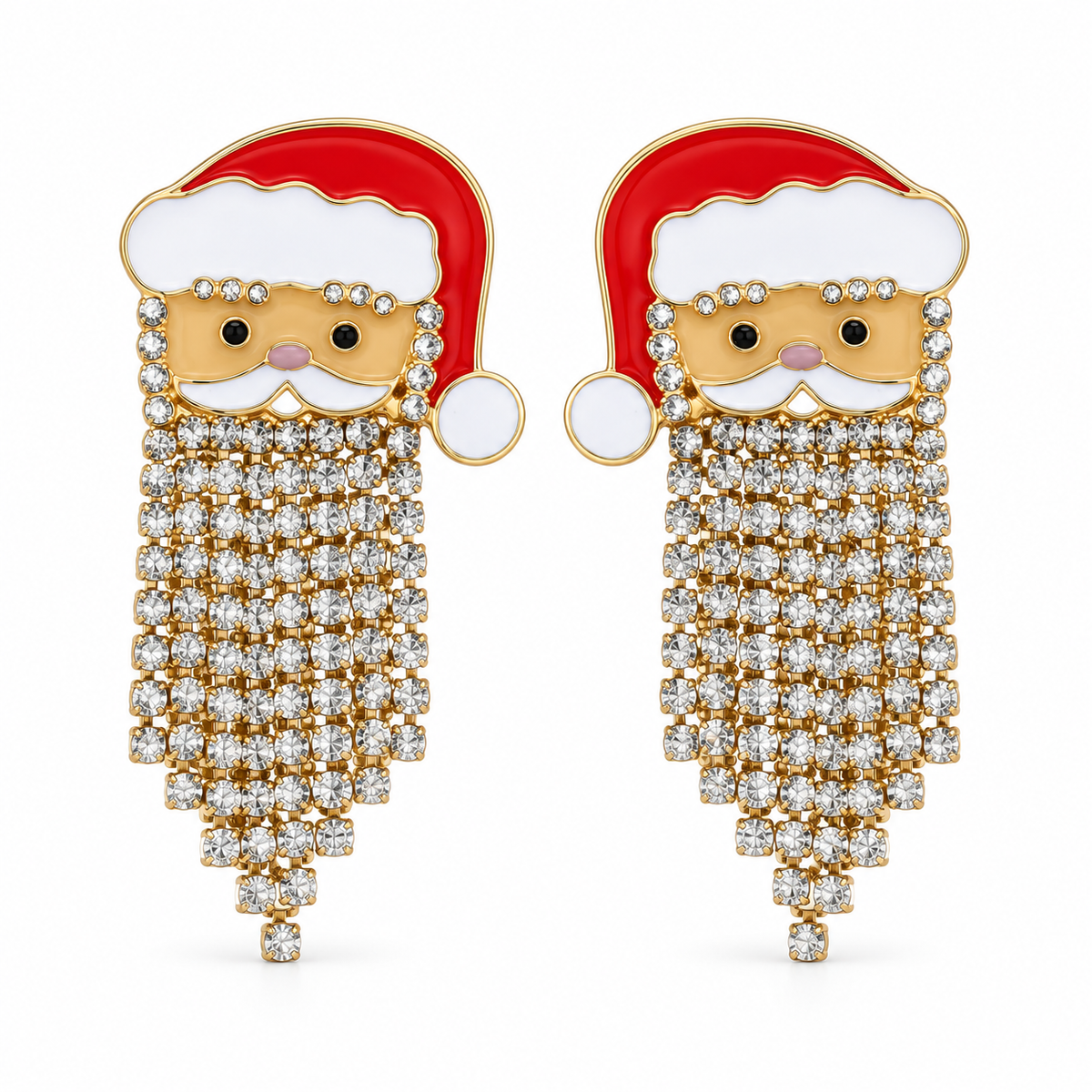 Christmas Santa Claus Rhinestone Tassel Drop Earrings for Women – Gold-Tone Holiday Jewelry