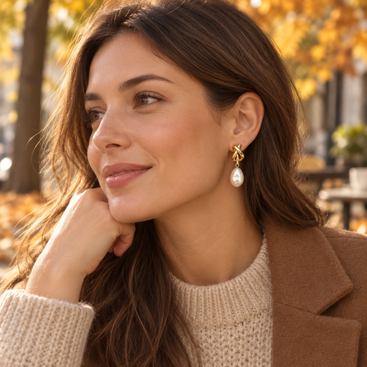 Irregular Pearl-Look Drop Earrings for Women – Gold-Tone Knot Dangle Jewelry
