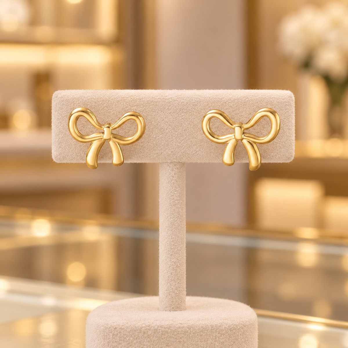 Gold-Tone Stainless Steel Bow Stud Earrings for Women – Dainty Ribbon Knot Jewelry