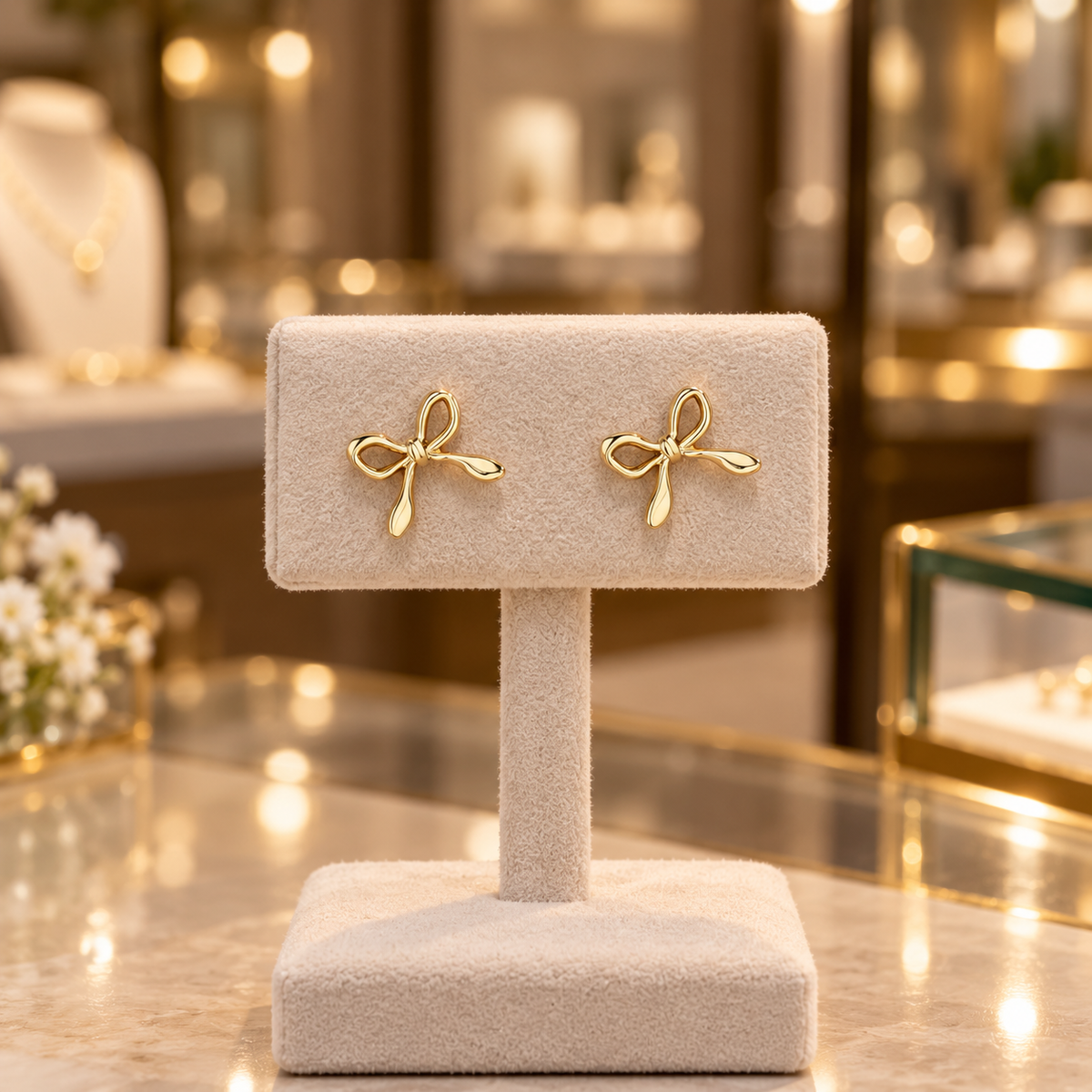 Gold-Tone Bow Stud Earrings for Women – Minimalist Ribbon Knot Jewelry