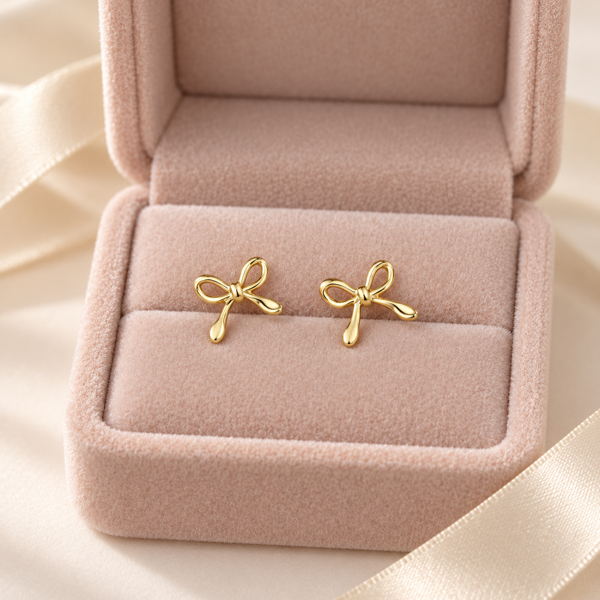 Gold-Tone Bow Stud Earrings for Women – Minimalist Ribbon Knot Jewelry