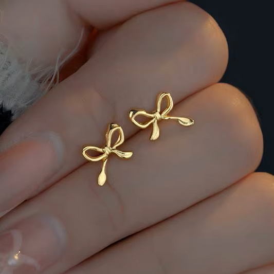Gold-Tone Bow Stud Earrings for Women – Minimalist Ribbon Knot Jewelry
