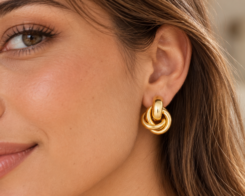 Gold-Tone Knot Drop Earrings for Women – Interlocking Loop Statement Jewelry