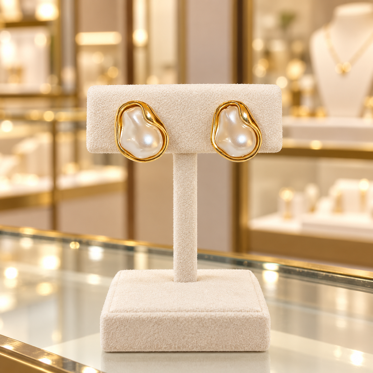 Irregular Pearl-Look Stud Earrings for Women – Gold-Tone Organic Statement Jewelry