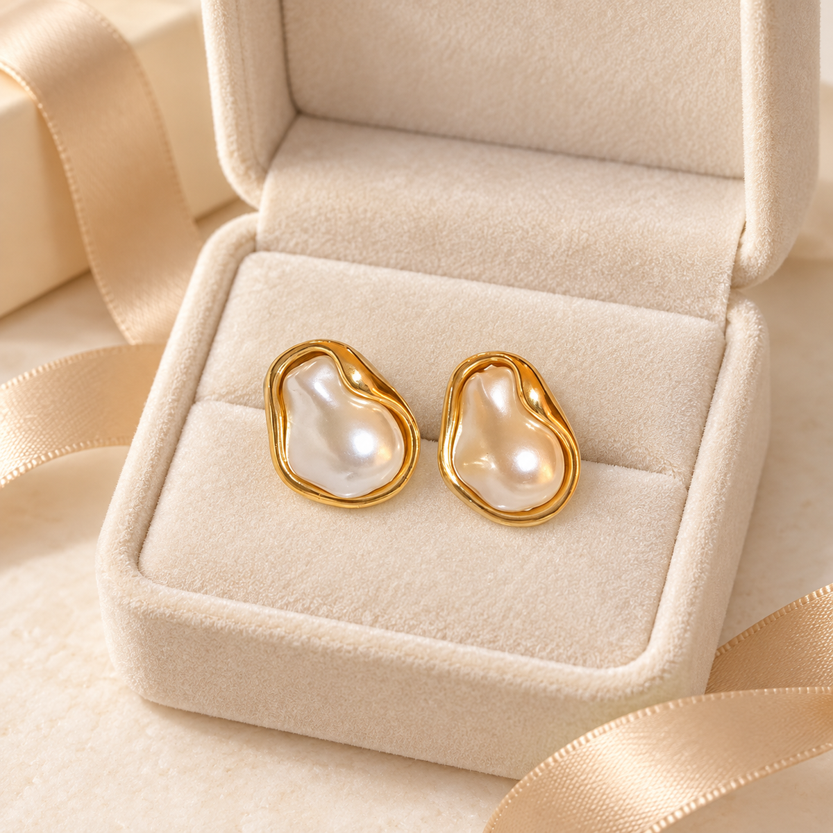 Irregular Pearl-Look Stud Earrings for Women – Gold-Tone Organic Statement Jewelry