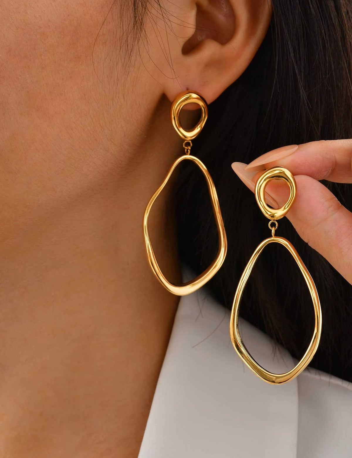 18K Gold-Plated Stainless Steel Open Frame Drop Earrings for Women – Minimalist Geometric Jewelry
