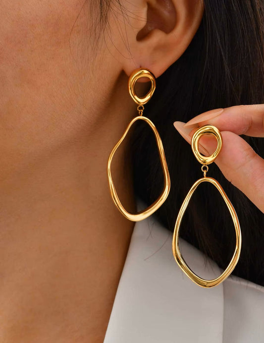 18K Gold-Plated Stainless Steel Open Frame Drop Earrings for Women – Minimalist Geometric Jewelry